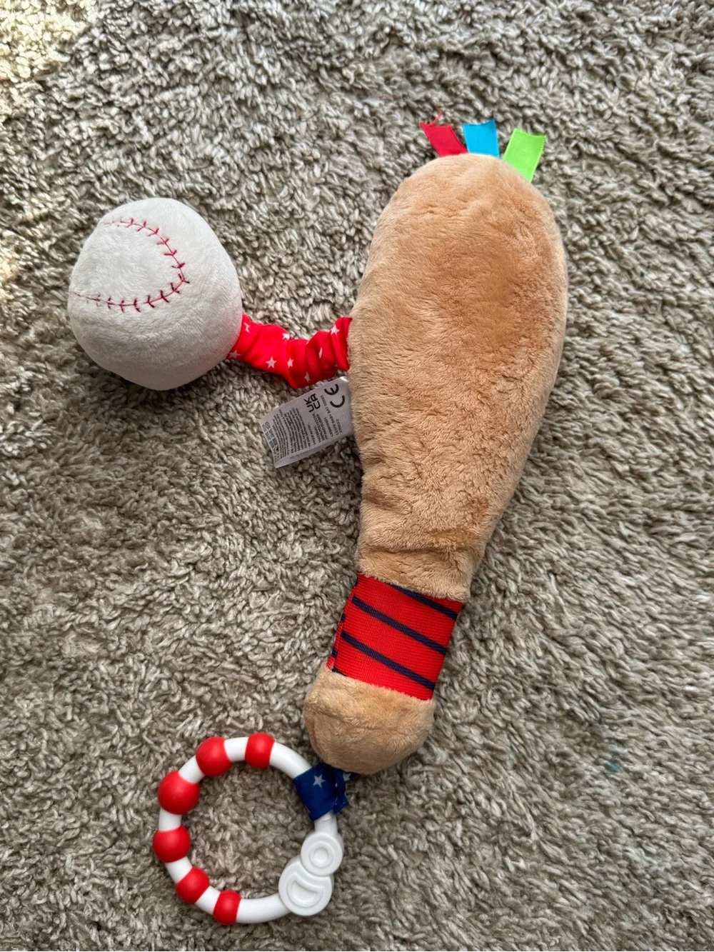 Little Sport Star Baseball Bat & Ball Baby Teether Rattle Sensory Toy NWOT